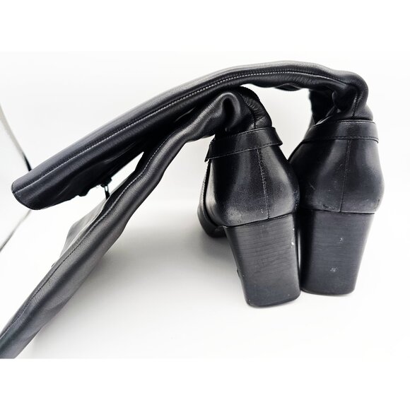 Women’s Black Leather Upper Knee-High Boots Size 8.5M Block Heel Side Zip - Picture 9 of 12